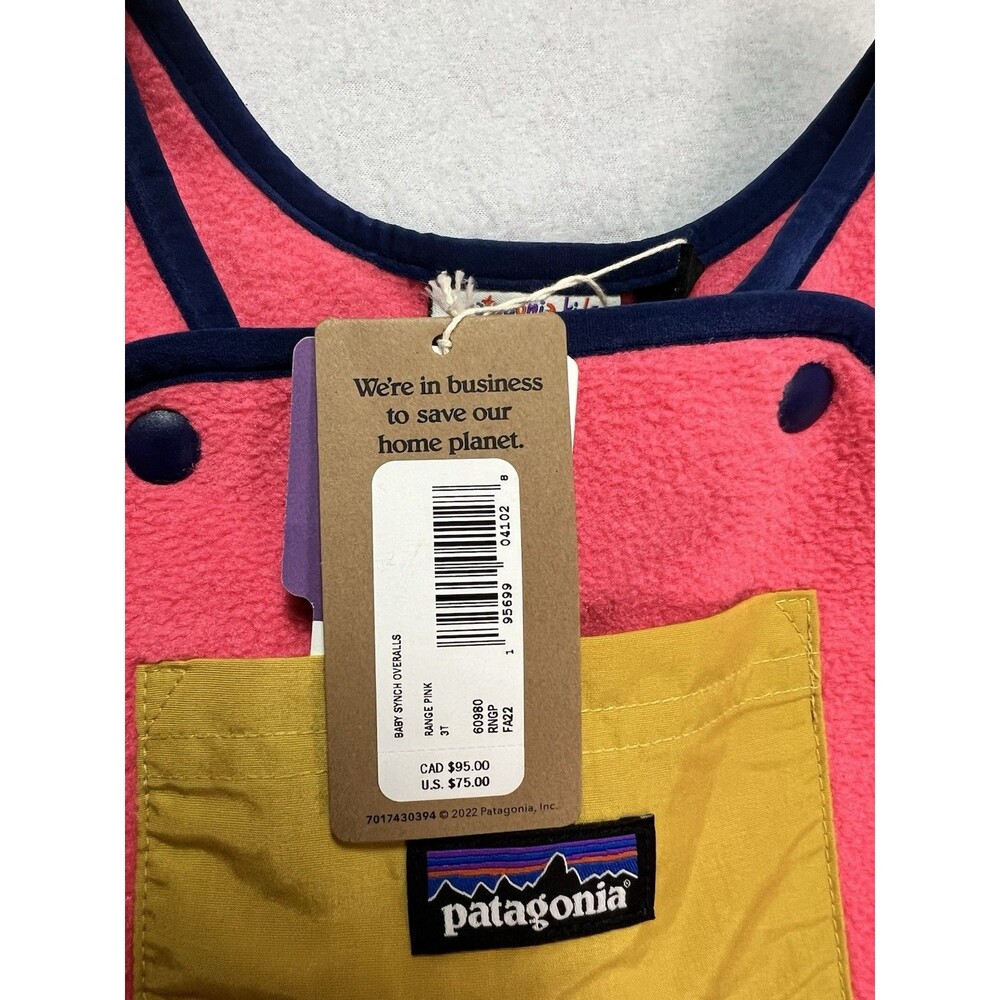 Patagonia Kids Baby Synchilla 1 Piece Fleece Overalls Adjustable Straps 3T Pink - Picture 7 of 7